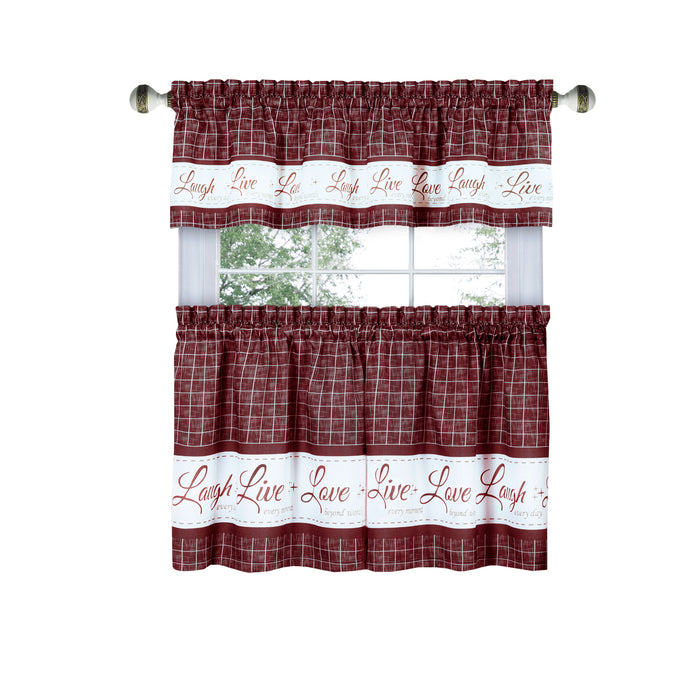 Window Curtain Tier Pair and Valance Set - Burgundy - 58x36