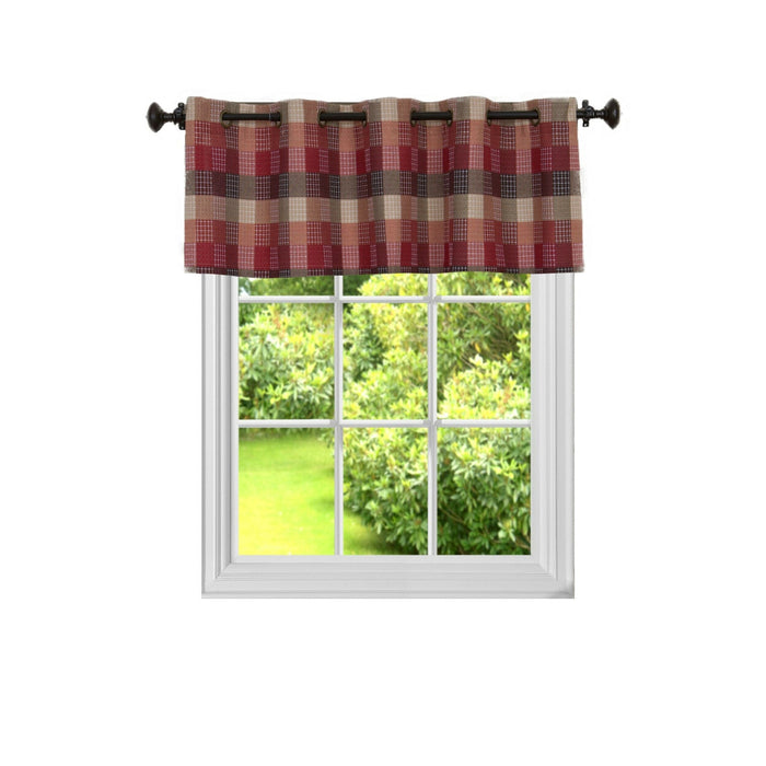 Harvard Plaid Valance with 10 Small Grommets, Easy to Install and Maintain - 58x14 - Burgundy