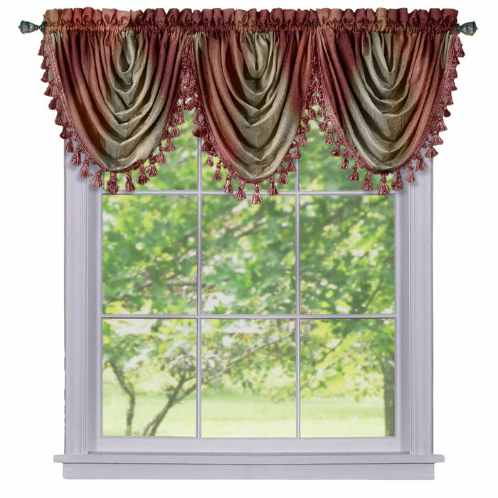 Waterfall Valance in Ombre Style - Blush Tones and Natural Hues, 46 Inch Width, Polyester Material, Easy-to-Clean - Textiles & Soft Furnishings, Household Textiles, Curtains - Burgundy