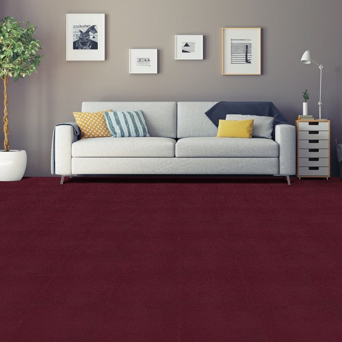 12x12 Self Adhesive Carpet Floor Tile - 12 Tiles/12 sq. Ft. - Burgundy