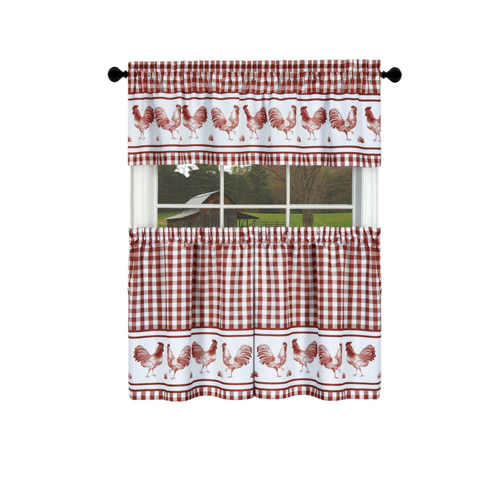 Window Curtain Tier Pair and Valance Set - Burgundy - 58x24