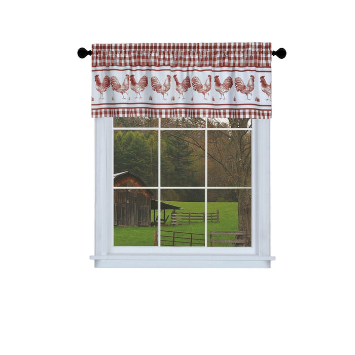 Barnyard Rod Pocket Window Curtain Valance - 58 Inches x 14 Inches, Soft Chenille Fabric - Burgundy