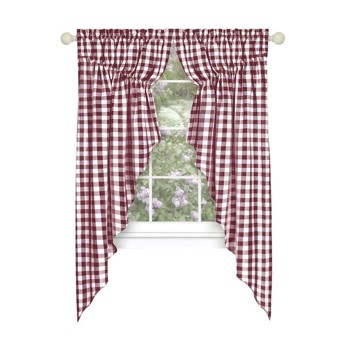 Check Gathered Swag Window Curtain Pair - Light Filtering Effect - Buffalo Style - 72x63 - Burgundy