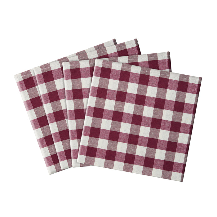 Check Dinner Table Napkins - Set of Four - Burgundy