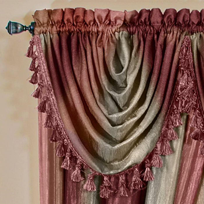 Waterfall Valance in Ombre Style - Blush Tones and Natural Hues, 46 Inch Width, Polyester Material, Easy-to-Clean - Textiles & Soft Furnishings, Household Textiles, Curtains - Burgundy