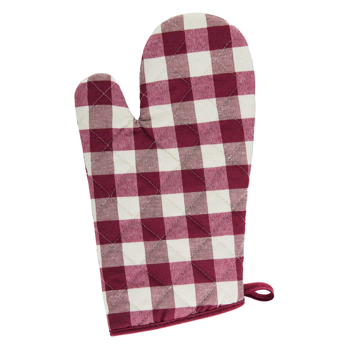 Check Oven Mitt - 7-inx13-in - Set of Two - Burgundy