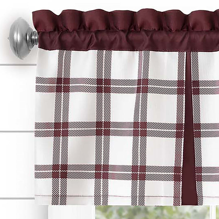 Tate Tier and Valance Window Set - Plaid Window Curtains with 53" Valance Width - Burgundy - 58x24