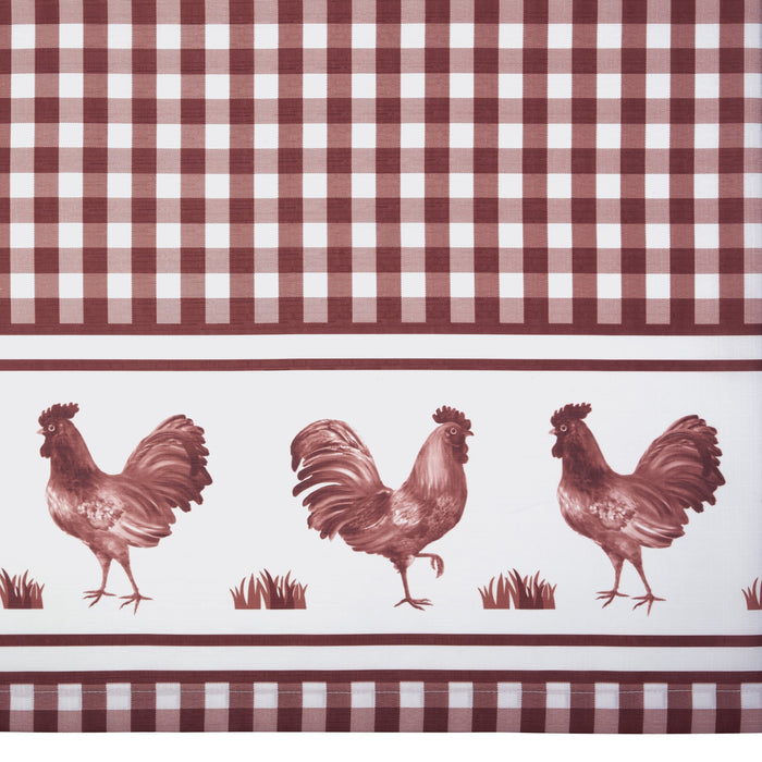 Window Curtain Tier Pair and Valance Set - Burgundy - 58x36 - Rooster Print