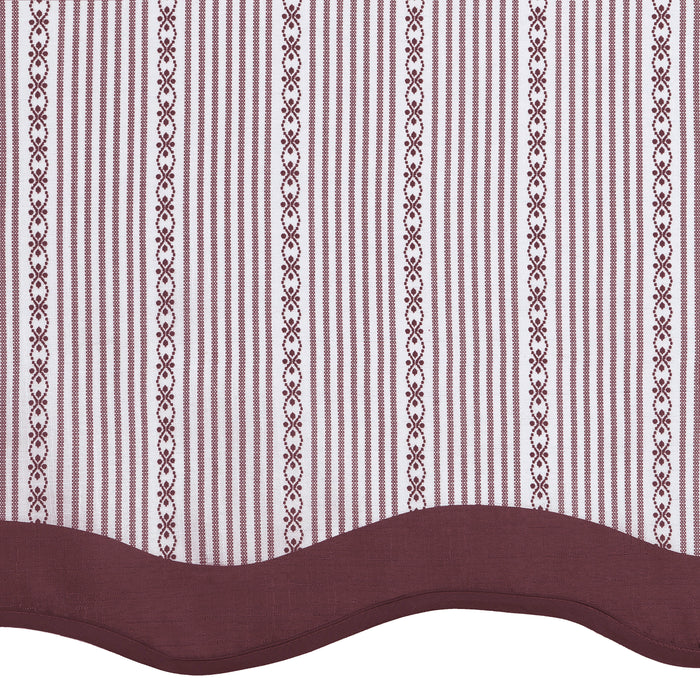 Westport Window Curtain Valance - Double Layer Scalloped Look with Pinstripes and Geometric Flower Accents - Burgundy