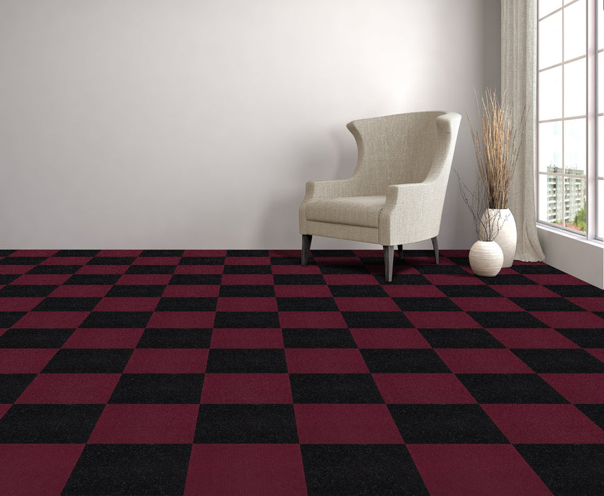 12x12 Self Adhesive Carpet Floor Tile - 12 Tiles/12 sq. Ft. - Burgundy