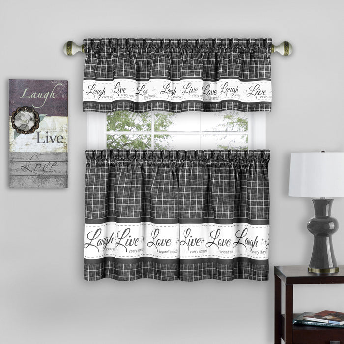 Window Curtain Tier Pair and Valance Set - Charcoal - 58x36