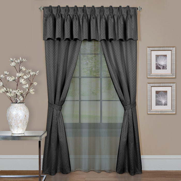 Claire 6 Pc Window Curtain Set - Economically Priced, Easy Care, Rod Pocket or Clip Rings, Simplified Installation Process - Charcoal - 55x84