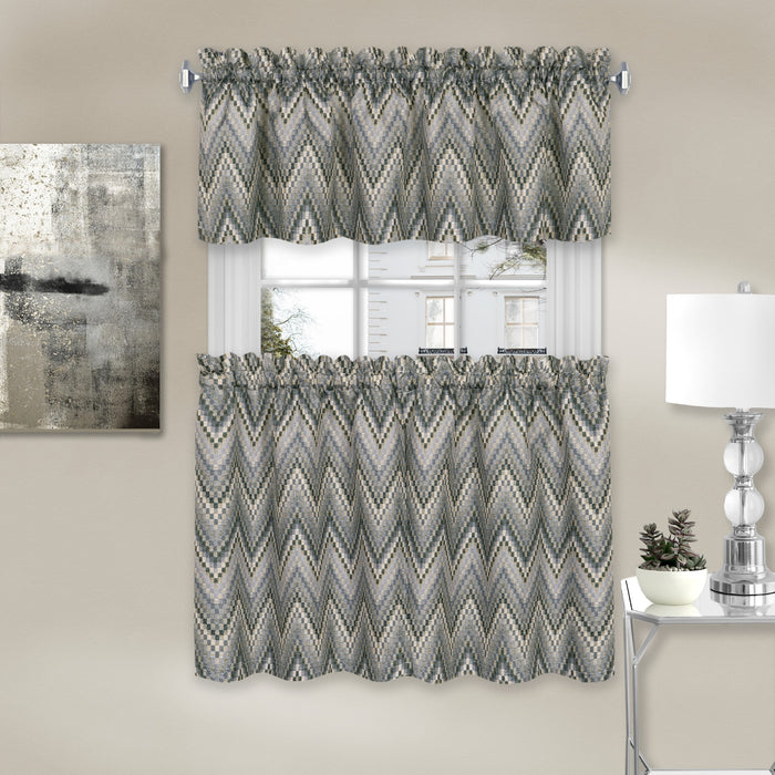 Window Curtain Tier Pair and Valance Set - Charcoal - 58x24