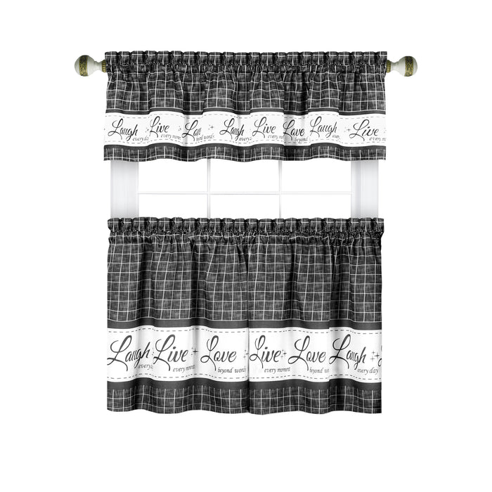 Window Curtain Tier Pair and Valance Set - Charcoal - 58x36