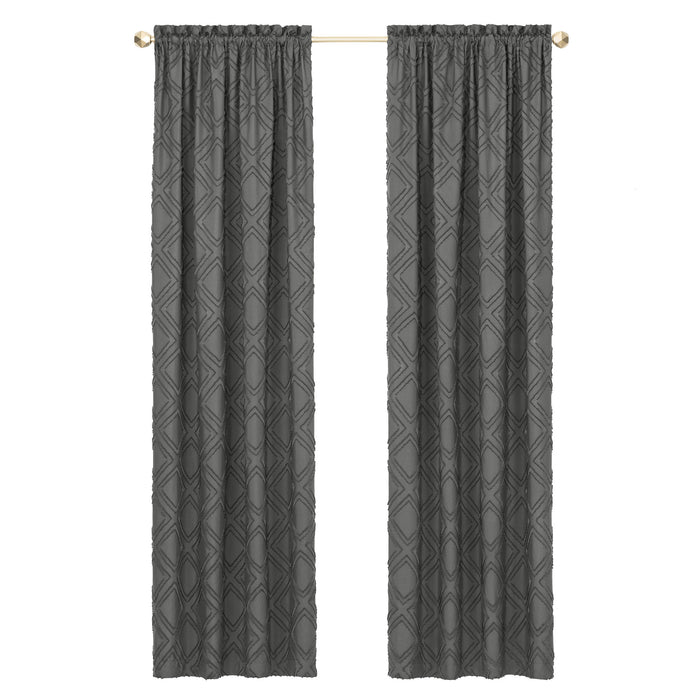 Blake Rod Pocket Window Curtain Panel - 42 Inches Width - Light Filtering - Machine Washable - Geometric Diamond Clipped Design - Textiles & Soft Furnishings - 42x63 - Charcoal