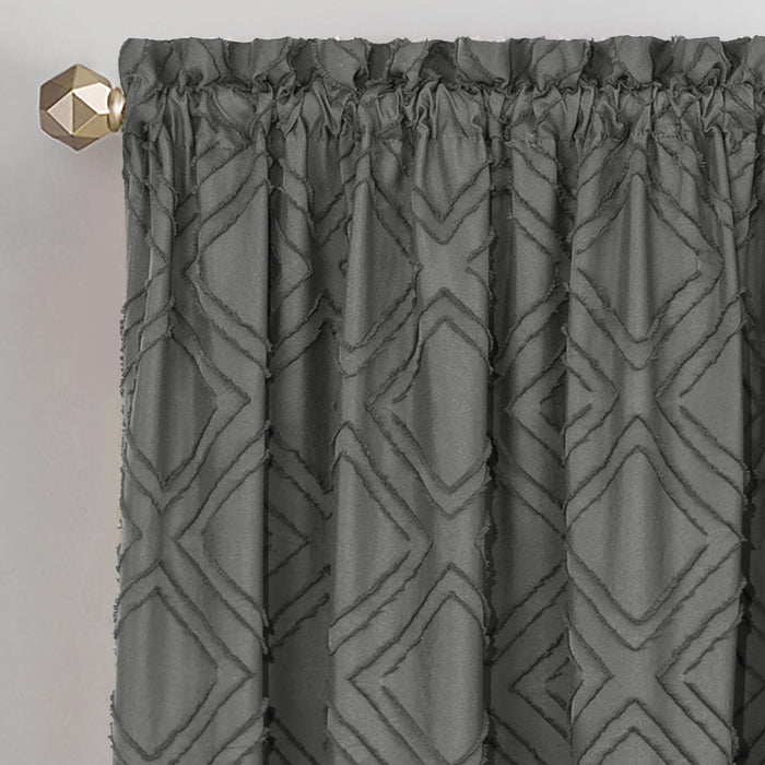 Blake Rod Pocket Window Curtain Panel - 42 Inches Width - Light Filtering - Machine Washable - Geometric Diamond Clipped Design - Textiles & Soft Furnishings - 42x63 - Charcoal