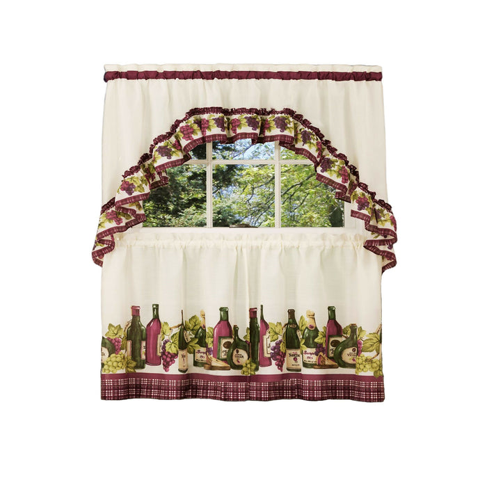 Printed Tier and Swag Window Curtain Set - 57x24 - Burgundy