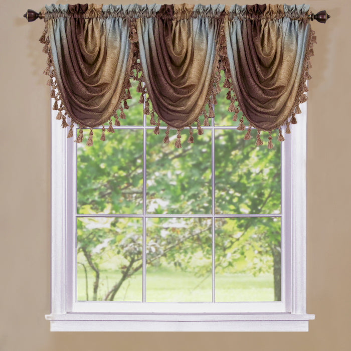 Waterfall Valance in Ombre Style - Blush Tones and Natural Hues, 46 Inch Width, Polyester Material, Easy-to-Clean - Textiles & Soft Furnishings, Household Textiles, Curtains - Chocolate