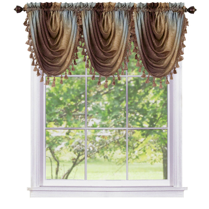 Waterfall Valance in Ombre Style - Blush Tones and Natural Hues, 46 Inch Width, Polyester Material, Easy-to-Clean - Textiles & Soft Furnishings, Household Textiles, Curtains - Chocolate