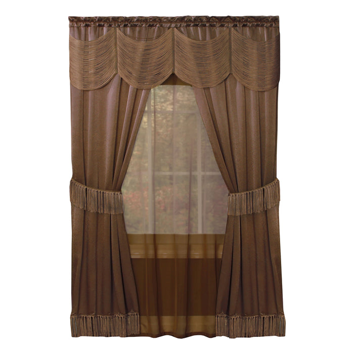 Halley 6 Piece Window Curtain Set with Rod Pockets - Soft and Stylish Polyester Curtains with Tassel Detailing and Tiebacks - Budget-Friendly Household Textiles - Chocolate - 56x63