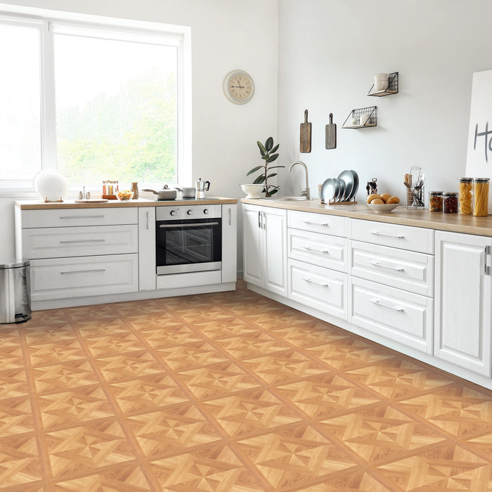 Tivoli 12x12 Self Adhesive Vinyl Floor Tile - Covers 45 Square Feet, 1-Year Warranty - Classic Light Oak Diamond Parquet