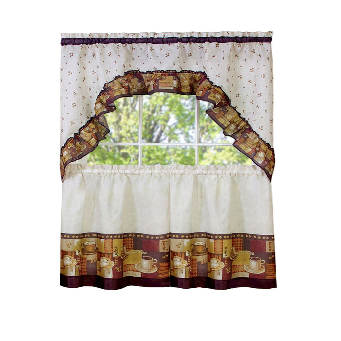 Printed Tier and Swag Window Curtain Set - 57x36 - Print Coffee