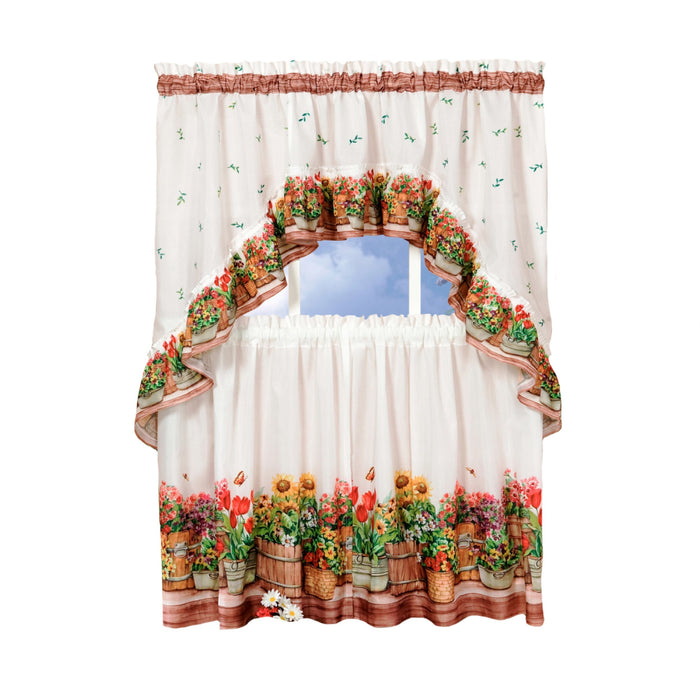 Printed Tier and Swag Window Curtain Set - 57x24 - Print CountryGarden