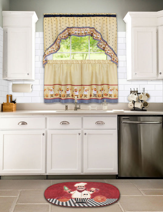 Printed Tier and Swag Window Curtain Set - 57x24 - Burgundy - Print Cucina - 57x24