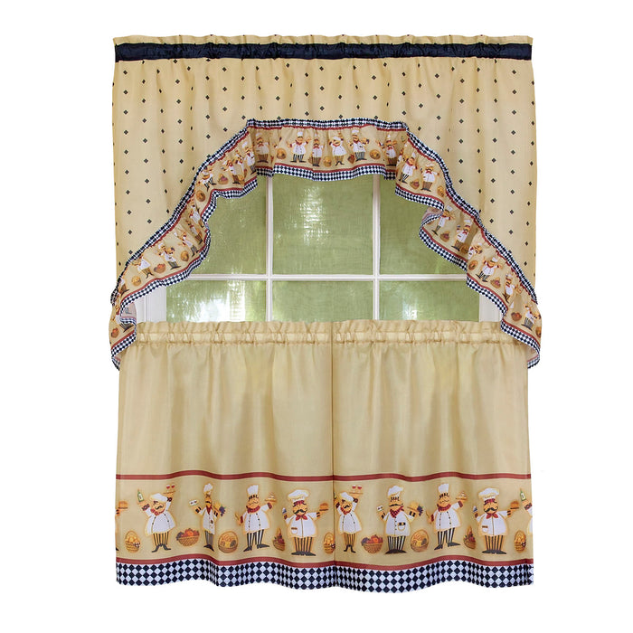 Printed Tier and Swag Window Curtain Set - 57x24 - Burgundy - Print Cucina - 57x24