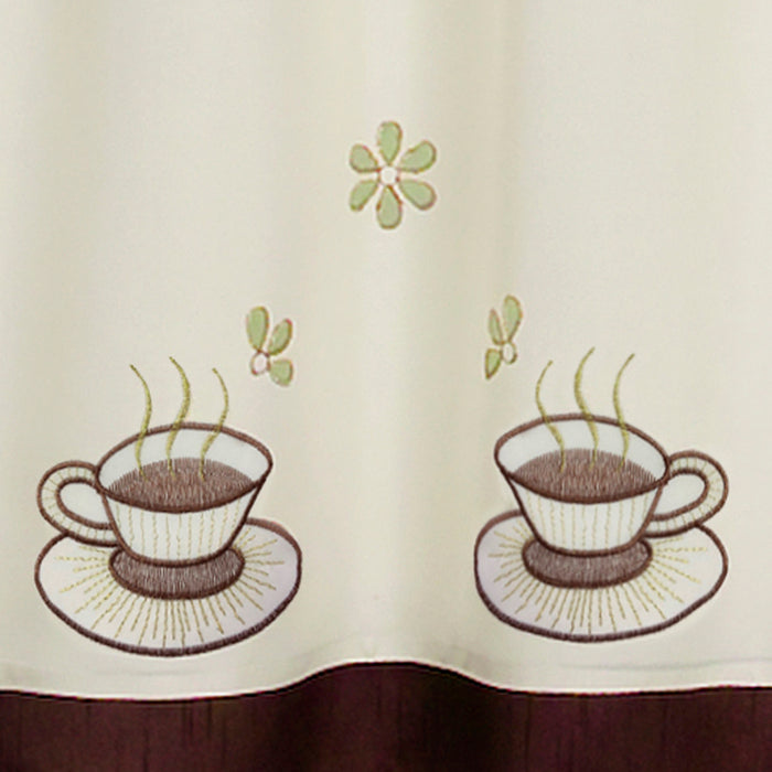 Embellished Cottage Window Curtain Set with Chefs Design, 5-Piece, Cuppa Joe Style - 58x24