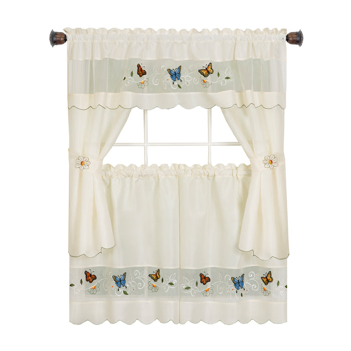 Embellished Cottage Window Curtain Set with Chefs Design, 5-Piece, Daisy Meadow Style - 58x36