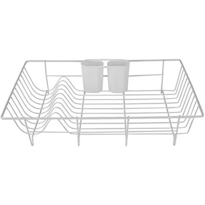 Extra Large 3 Piece Dish Rack Sink Set with Removable Drainboard & Utensil Holder - Heavy Duty Coated Wire - 19" x 12" x 5" - White