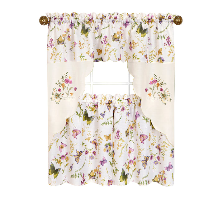 Enchanted Embellished Tier and Swag Set for Household Textiles - Curtains - Easy Rod Pocket Setup - 58'' x 36'' Swag - Cozy Light Filtering - Machine Washable - 58x24