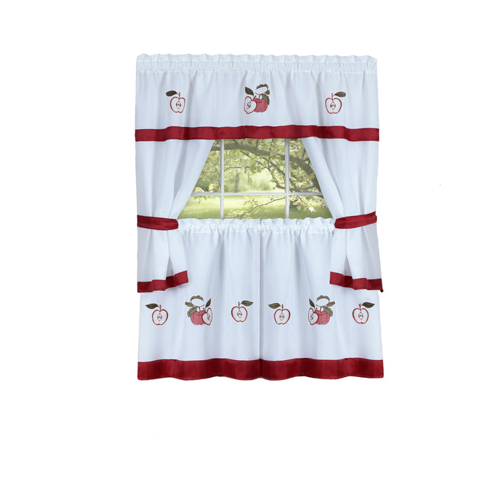 Embellished Cottage Window Curtain Set with Chefs Design, 5-Piece, Gala Style - 58x36