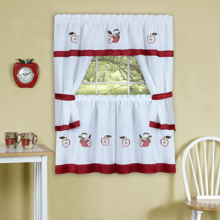 Embellished Cottage Window Curtain Set with Chefs Design, 5-Piece, Gala Style - 58x36