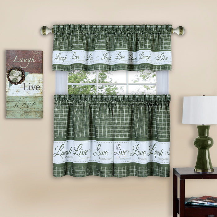 Window Curtain Tier Pair and Valance Set - Green - 58x24