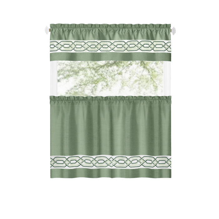 Paige Tier and Valance Window Curtain Set - Complete Ensemble with 58-Inch Width - Green - 55x24