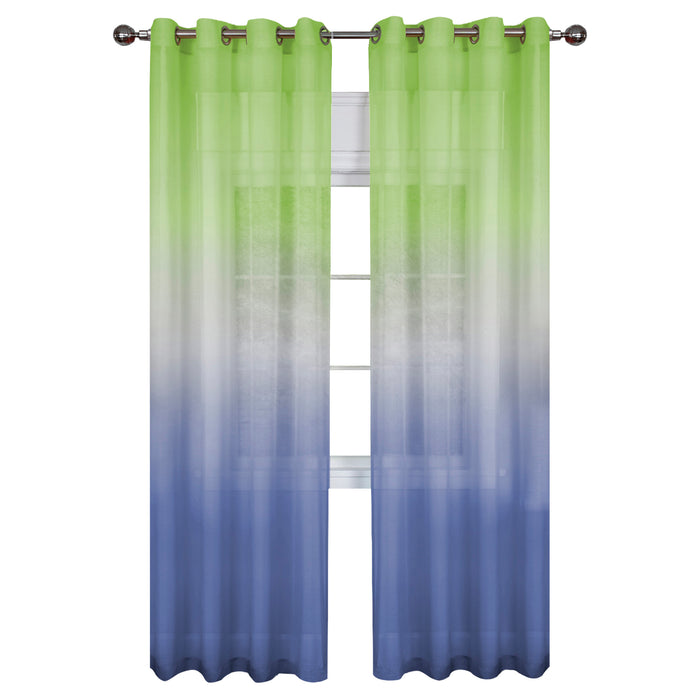 Rainbow Ombre Single Grommet Window Curtain Panel, 52" Width, Semi-Sheer Polyester, Machine Washable - Green - 52x84