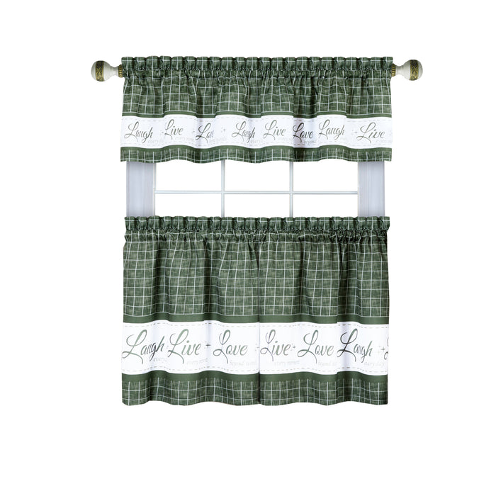 Window Curtain Tier Pair and Valance Set - Green - 58x24