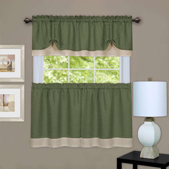 Darcy Window Curtain Tier and Valance Set for Household Textiles - Green/Camel - 58x36/58x14