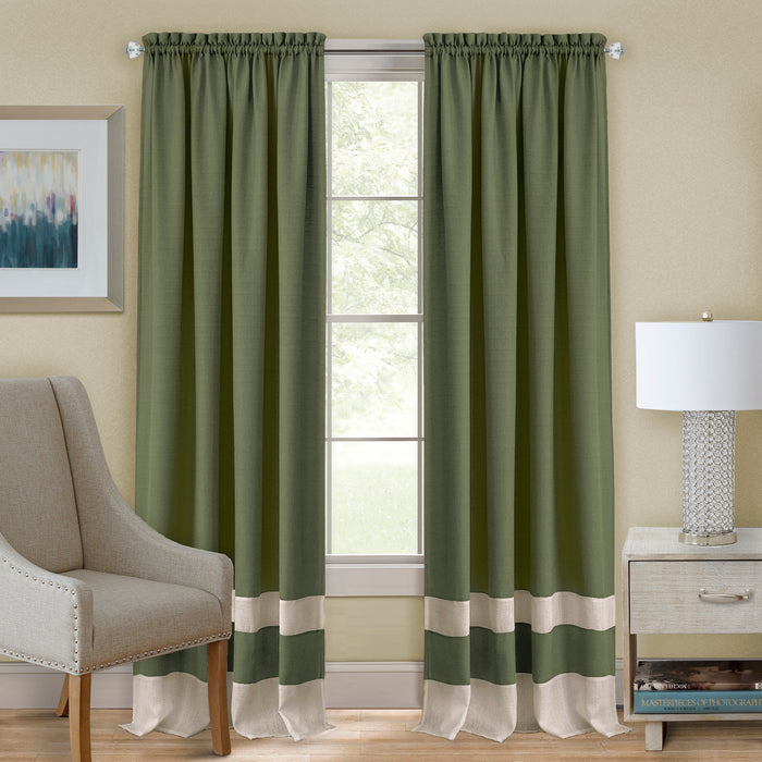 Darcy Rod Pocket Window Curtain Panel - 42 Inches Width - Light Filtering - Machine Washable - Geometric Diamond Clipped Design - Textiles & Soft Furnishings - Green/Camel - 52x63