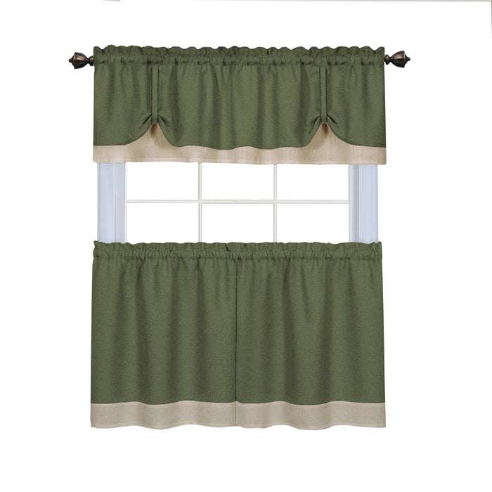 Darcy Window Curtain Tier and Valance Set for Household Textiles - Green/Camel - 58x36/58x14