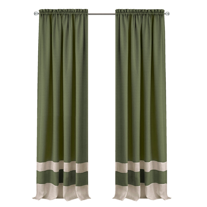 Darcy Rod Pocket Window Curtain Panel - 42 Inches Width - Light Filtering - Machine Washable - Geometric Diamond Clipped Design - Textiles & Soft Furnishings - Green/Camel - 52x63