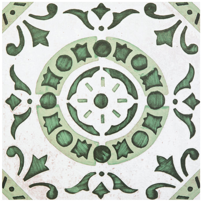 Retro Style 12x12 Self Adhesive Vinyl Floor Tile - 20 Tiles, 20 sqft - Green Medallion