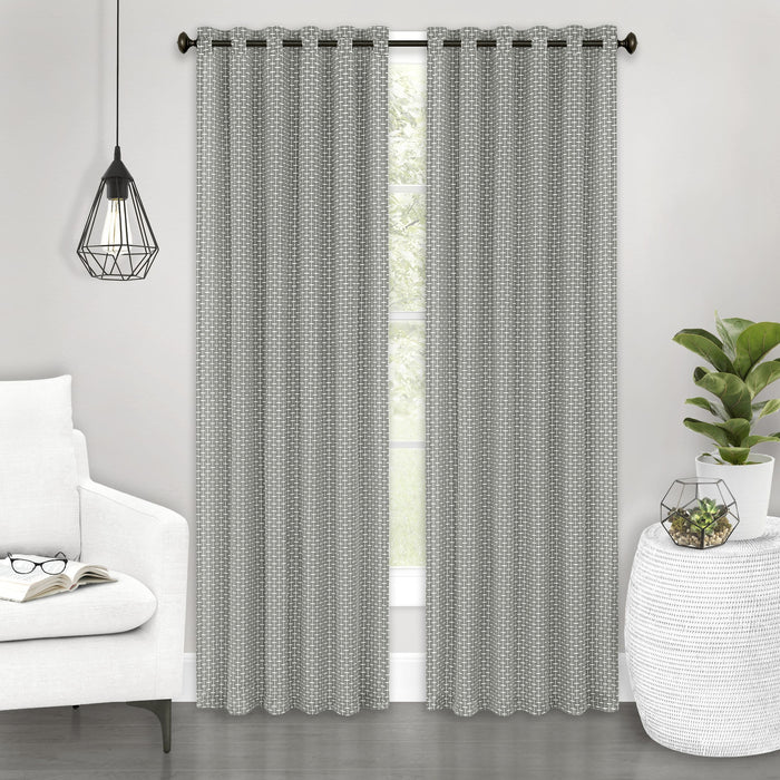 Front Tab Window Curtain Panel with Yarn-Dyed Accents - Bedford Collection - Grey - 42x63