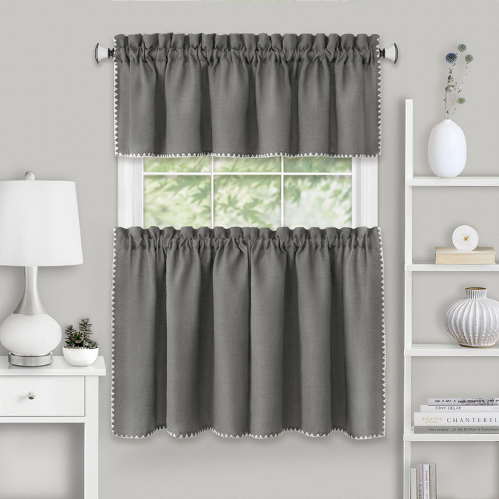 Kendal Tier and Valance Window Curtain Set - Complete Ensemble with 58-Inch Width - Grey/White - 58x24