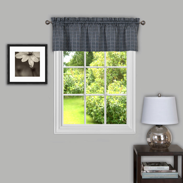 Sydney Window Curtain Valance - Linen-Look Plaid Texture - Affordable & Easy to Set Up - Grey