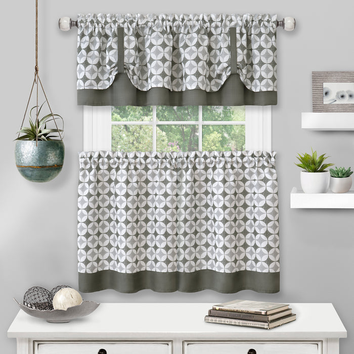 Window Curtain Tier Pair and Valance Set - Grey - 58x24