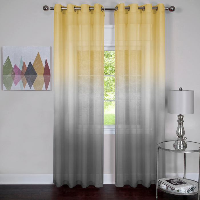 Rainbow Ombre Single Grommet Window Curtain Panel, 52" Width, Semi-Sheer Polyester, Machine Washable - Grey - 52x63