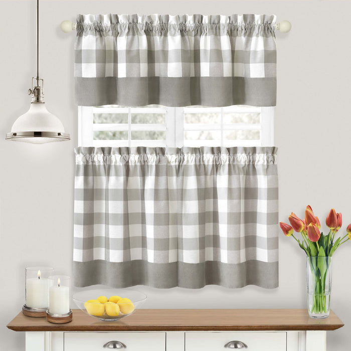 Window Curtain Tier Pair and Valance Set - Grey - 57x24